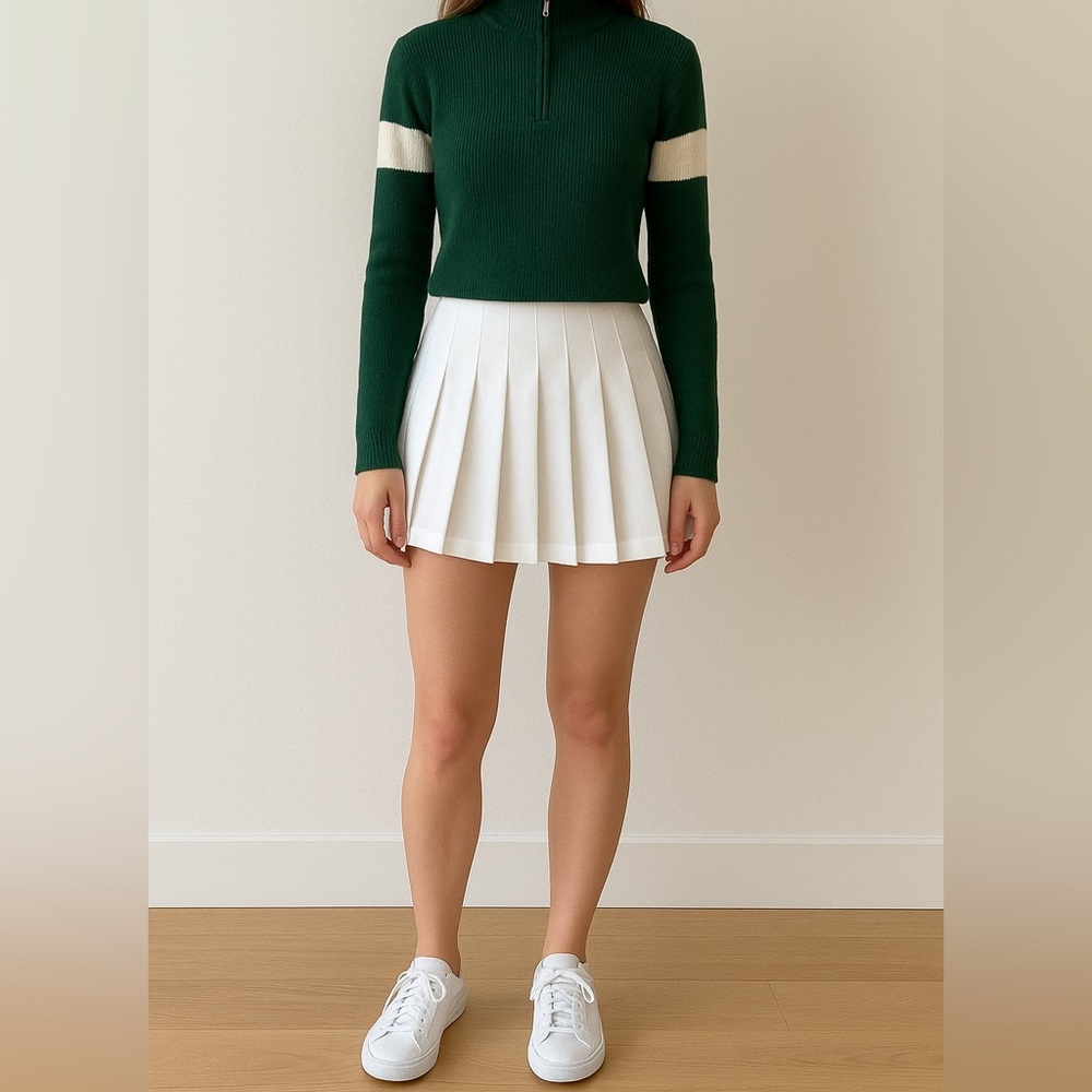 Brandy Melville Green Stripe Quarter Zip Sweater One Size Preppy Wool Blend